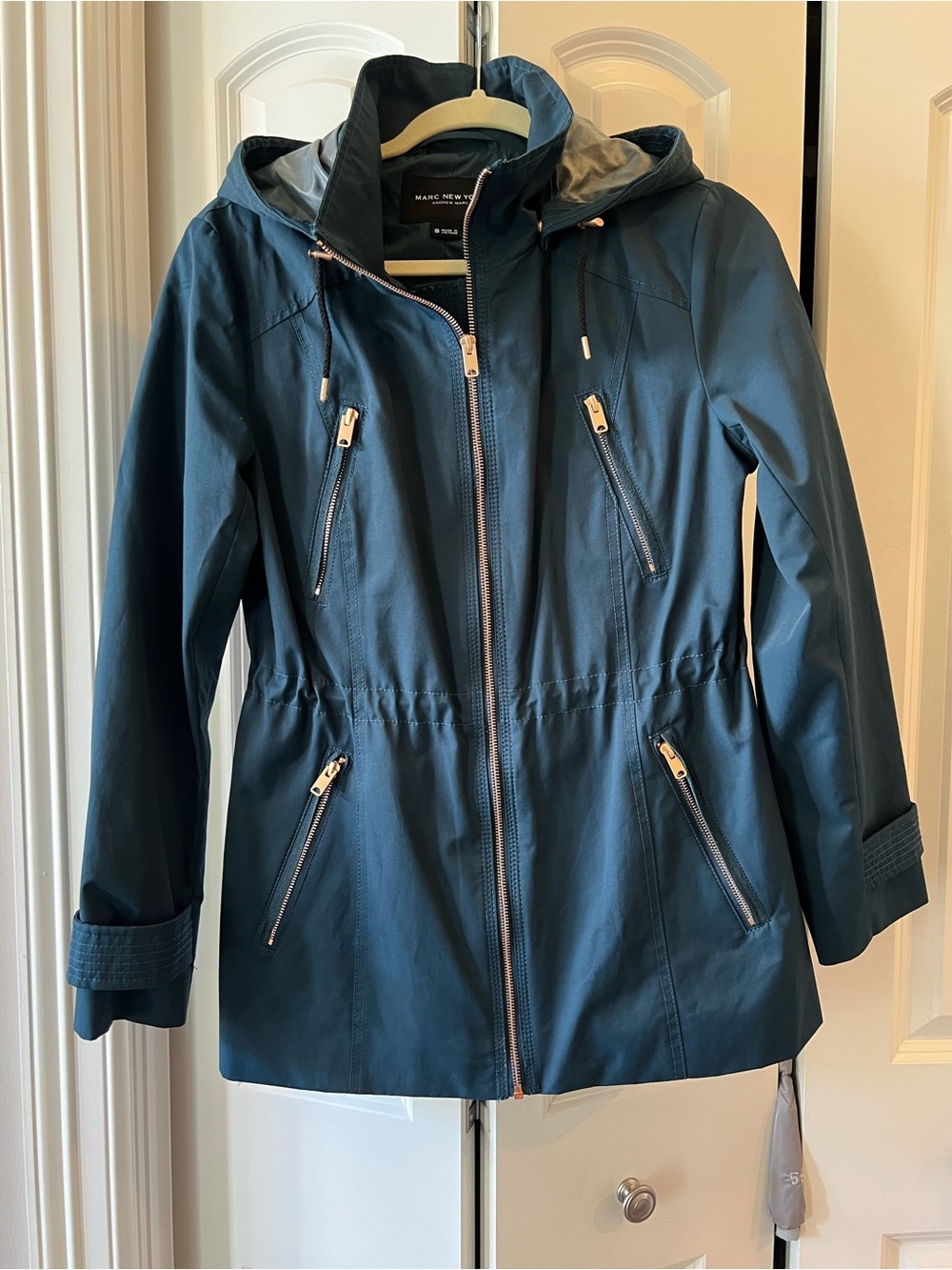 Marc New York Teal Blue Hooded Rain Jacket